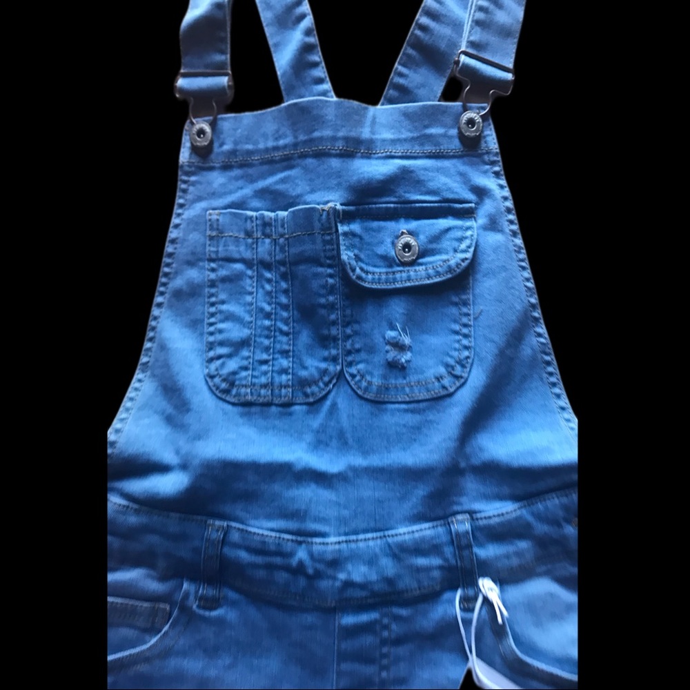 Wax Jean Distressed Short Overalls - Picture 2 of 5